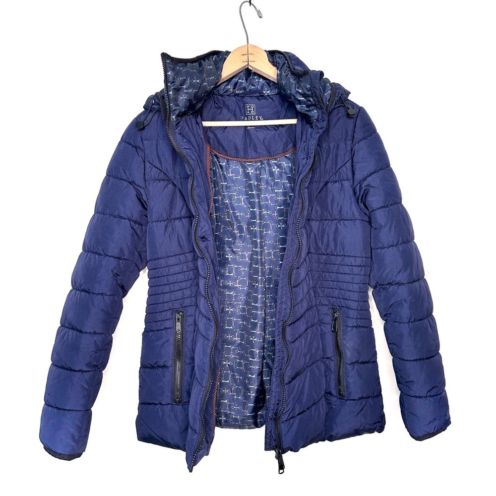 Hadley by Smartpak Navy Blue Hooded Front Zipper Puffer Coat Size Small